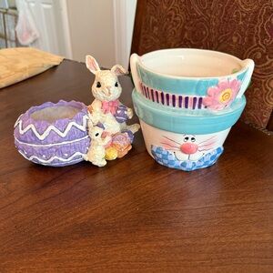 Easter Bunny Ceramic & Resin Decor Set - Purple and Blue